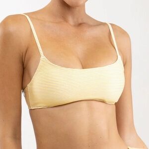 Rhythm Noumea Bikini Top Yellow Ribbed Stripe Size Small